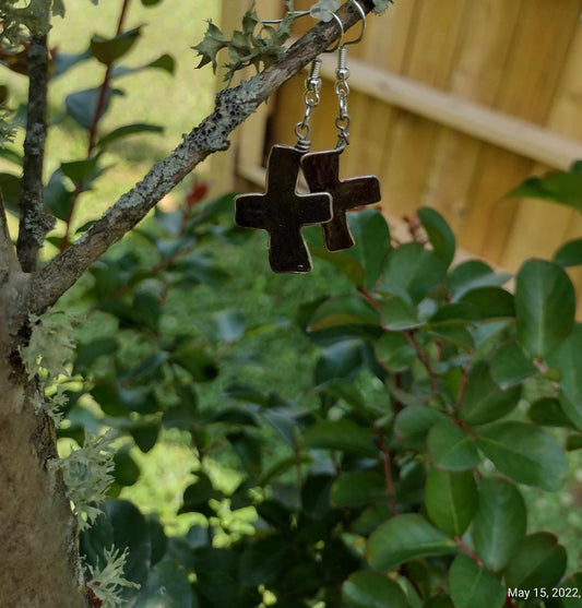 Hand constructed uv resin cross earrings